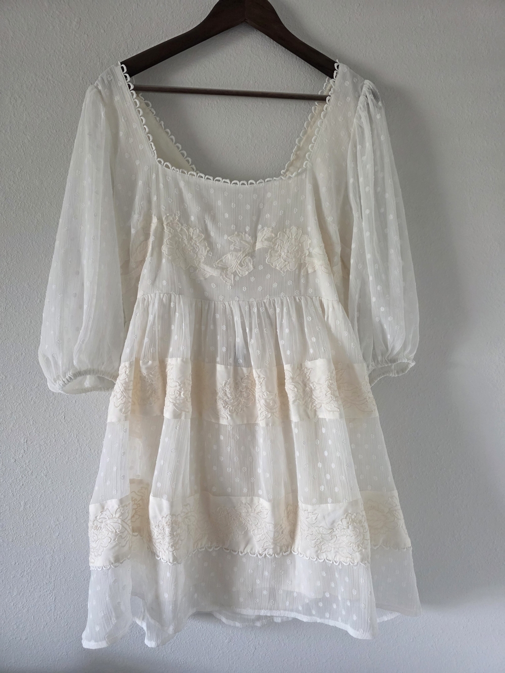 ASOS Ivory Swiss Dot Mini Dress with Lace Inserts